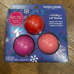 🆕 EOS 3PK Lip Balm Spheres Candy Cane Swirl Pink Champagne Raspberry Cloud